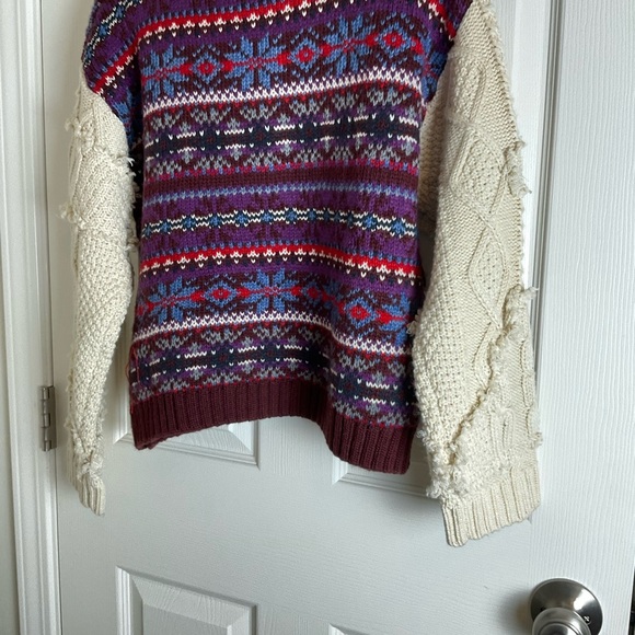 Zara Fair Isle knit pullover sweater with contrasting knit jacquard sleeves M - Picture 12 of 15